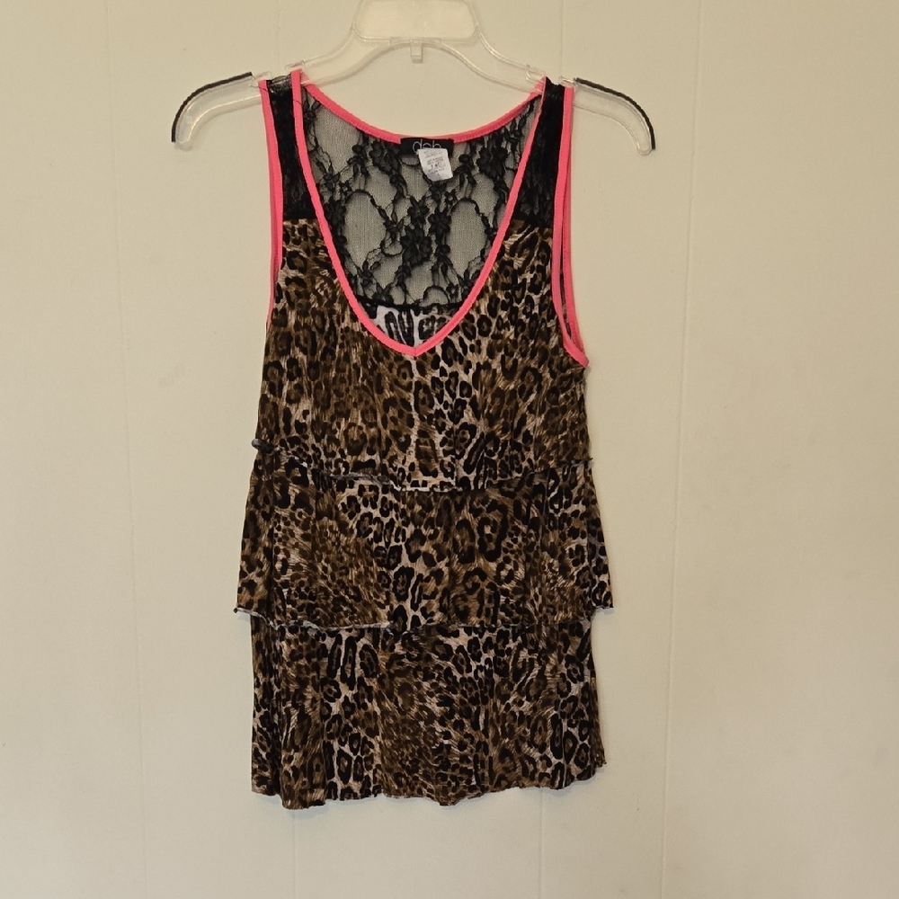Leopard Print Lace Tank Top with Pink Trim